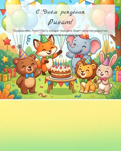 Открытка с днём рождения Ринат — детская универсальная