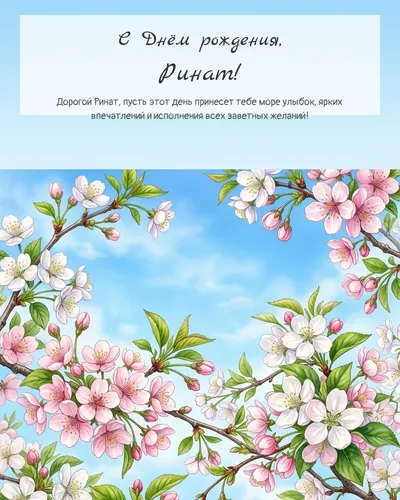 Открытка с днём рождения Ринат — весенняя с природой