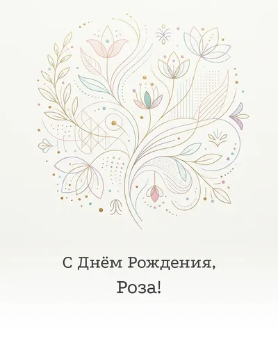 Открытка с днём рождения Роза — минималистичная с линиями