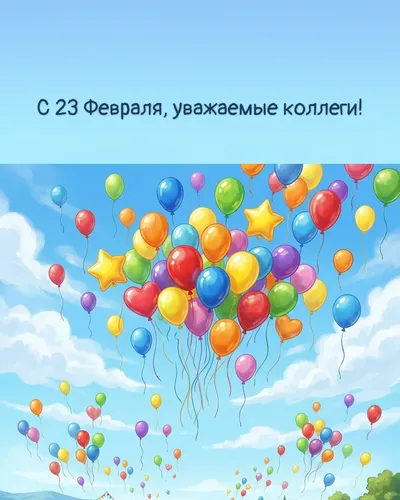 Поздравительная открытка: разноцветные воздушные шары, парящие в облаках