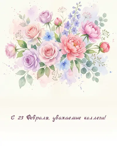 Поздравительная открытка: нежный акварельный рисунок: цветы, бабочки и звёздочки