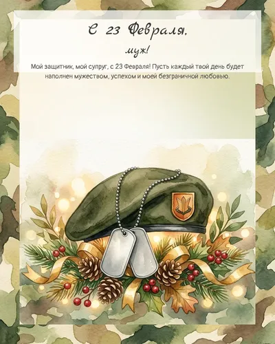 С 23 Февраля, муж! — с военной атрибутикой Картинка с 23 февраля, муж — с военной атрибутикой