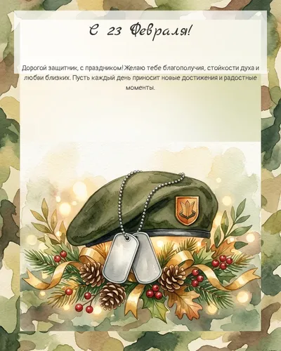 С 23 Февраля! — с военной атрибутикой Картинка с 23 февраля — с военной атрибутикой