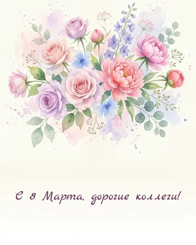 Поздравительная открытка: нежный акварельный рисунок: цветы, бабочки и звёздочки