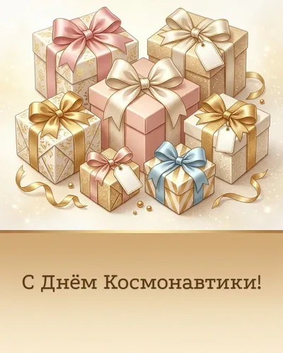 Поздравительная открытка: красиво упакованные подарки с атласными лентами