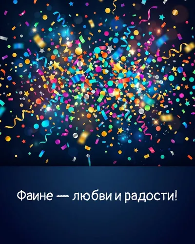 Поздравительная открытка с днём рождения: Фаина — взрыв яркого конфетти и золотых блёсток на фоне праздничного салюта