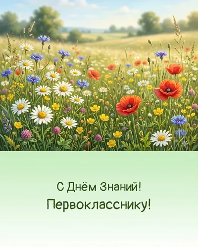 открытка для первоклассника — праздничный школьный звонок на фоне осенних листьев