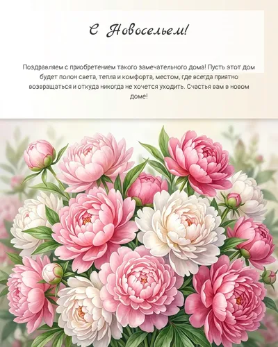 Картинка с новосельем — с пионами