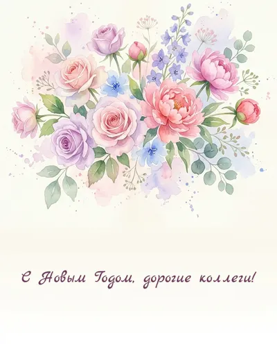Поздравительная открытка: нежный акварельный рисунок: цветы, бабочки и звёздочки