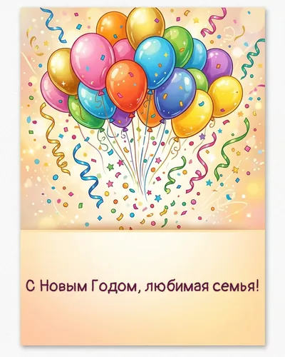 Поздравительная открытка: яркое конфетти, серпантин и фейерверк на праздничном фоне