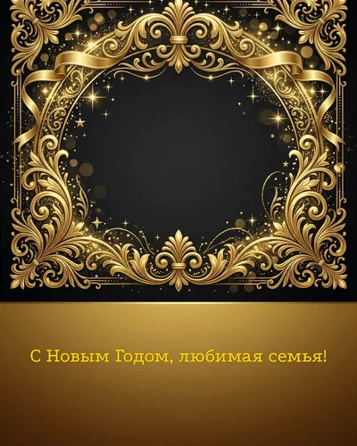 Поздравительная открытка: элегантные золотые узоры на глубоком тёмном фоне