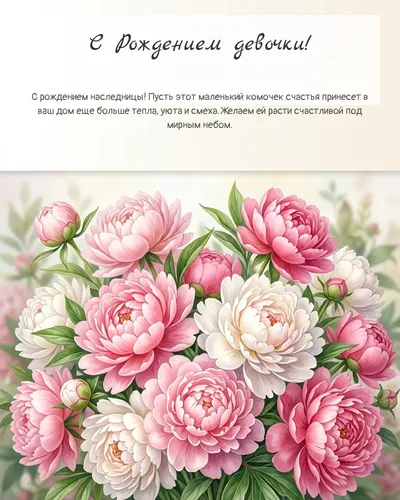Картинка с рождением девочки — с пионами