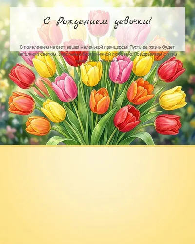 Картинка с рождением девочки — с тюльпанами