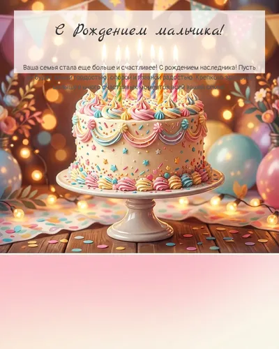 Картинка с рождением мальчика — с праздничным тортом