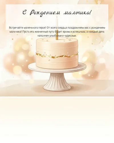 Картинка с рождением мальчика — с минималистичным тортом