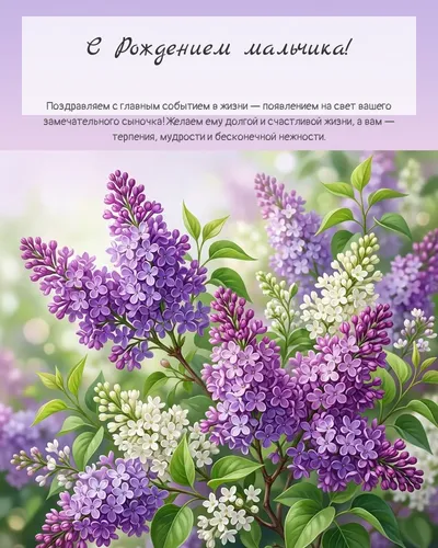 Картинка с рождением мальчика — с сиренью