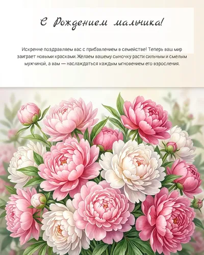 Картинка с рождением мальчика — с пионами