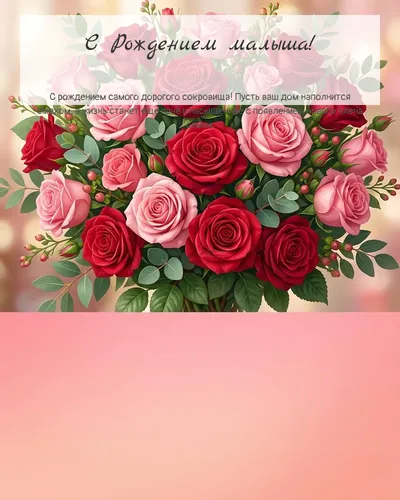 С Рождением ребёнка! — с букетом роз Картинка с рождением ребёнка — с букетом роз