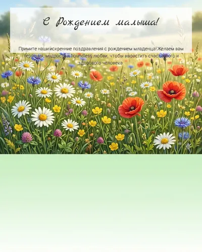 С Рождением ребёнка! — с полевыми цветами Картинка с рождением ребёнка — с полевыми цветами