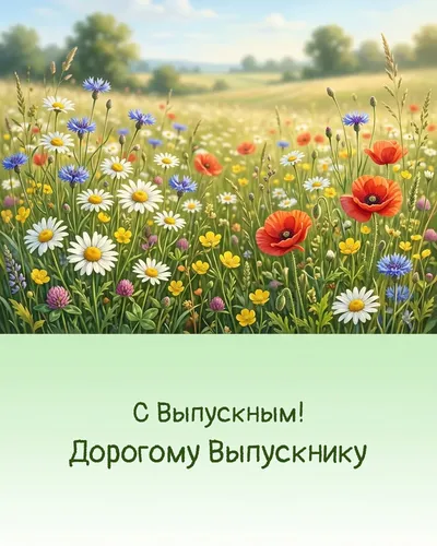 Поздравительная открытка: нежная композиция из полевых цветов и ромашек, летнее настроение