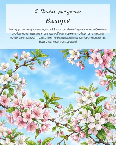 Открытка с днём рождения Сестре — весенняя с природой