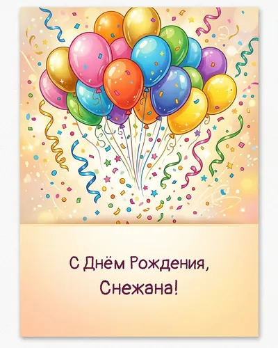 Открытка с днём рождения Снежана — с шарами и конфетти