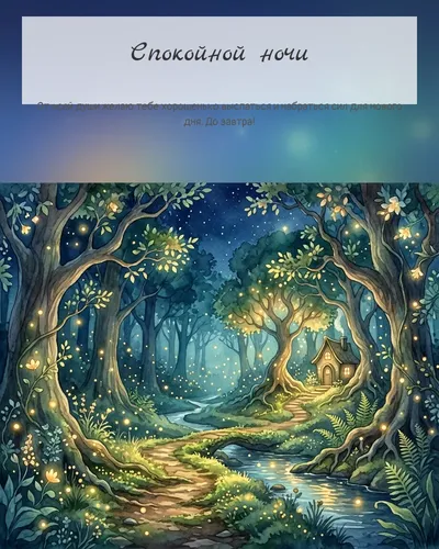 Картинка спокойной ночи — сказочная ночь со светлячками