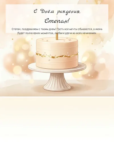 Открытка с днём рождения Степан — с минималистичным тортом