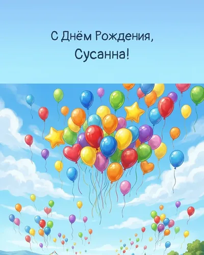 Открытка с днём рождения Сусанна — с воздушными шарами