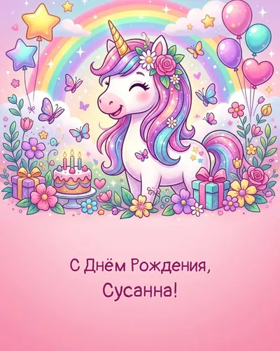 Открытка с днём рождения Сусанна — детская для девочки