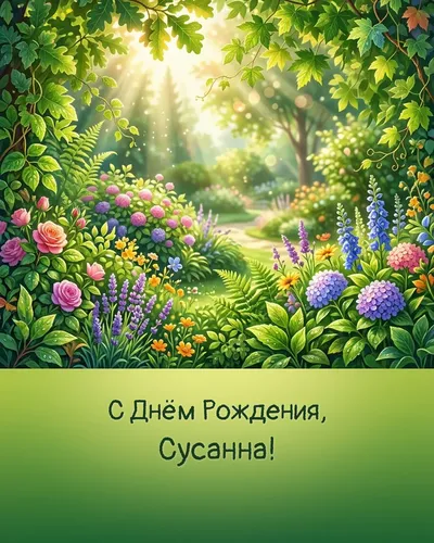 Открытка с днём рождения Сусанна — летняя с природой