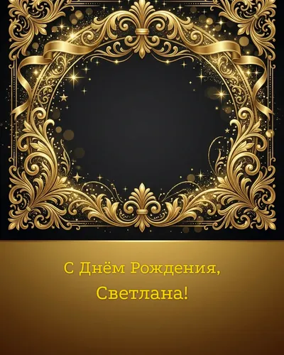 Открытка с днём рождения Светлана — золотая на тёмном фоне