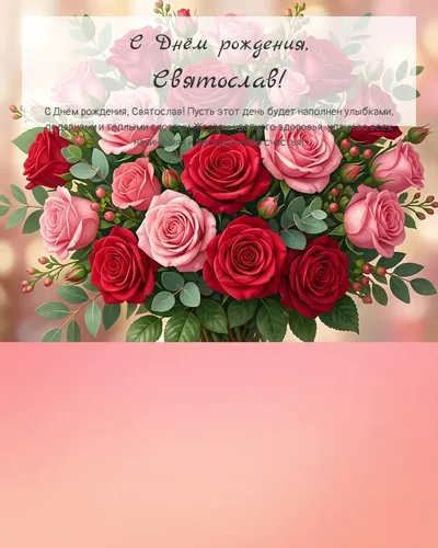 С Днём рождения, Святослав! — с букетом роз Открытка с днём рождения Святослав — с букетом роз