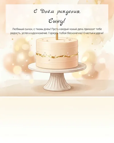 Открытка с днём рождения Сыну — с минималистичным тортом