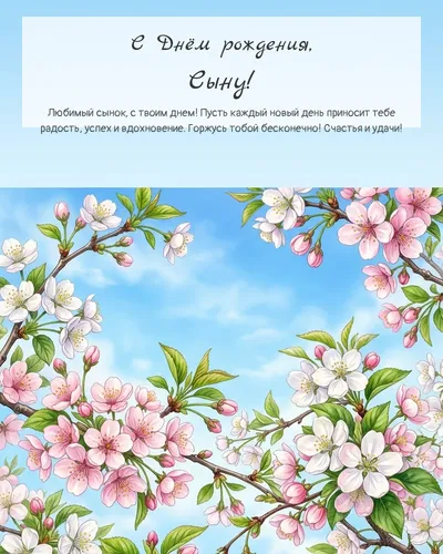 Открытка с днём рождения Сыну — весенняя с природой