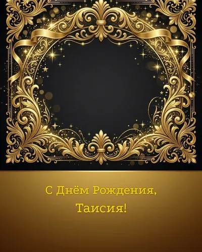 Открытка с днём рождения Таисия — золотая на тёмном фоне