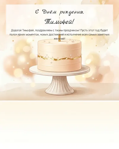Открытка с днём рождения Тимофей — с минималистичным тортом