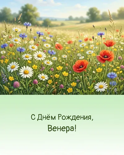 С Днём рождения, Венера! — с полевыми цветами Открытка с днём рождения Венера — с полевыми цветами