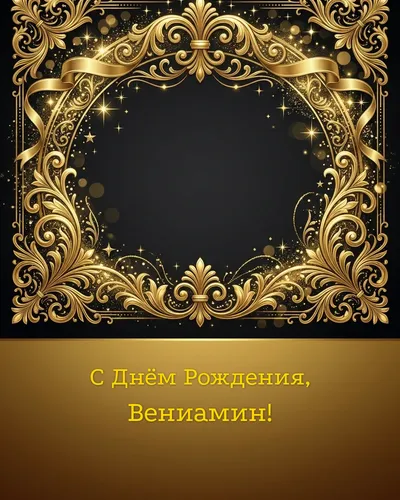 Открытка с днём рождения Вениамин — золотая на тёмном фоне