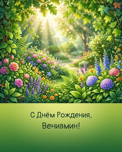 Открытка с днём рождения Вениамин — летняя с природой