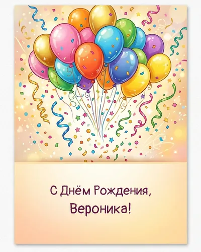 Открытка с днём рождения Вероника — с шарами и конфетти