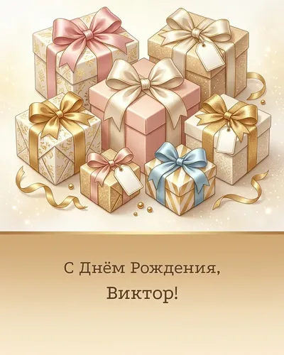 Открытка с днём рождения Виктор — с подарками