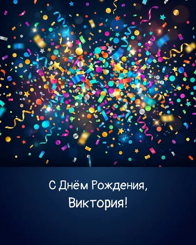 Открытка с днём рождения Виктория — яркая с конфетти