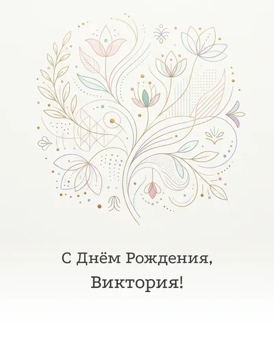 Открытка с днём рождения Виктория — минималистичная с линиями