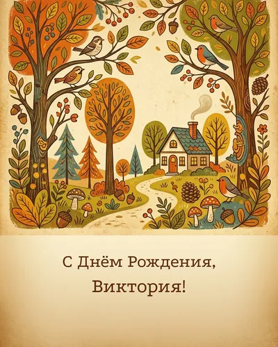 Открытка с днём рождения Виктория — в ретро-стиле