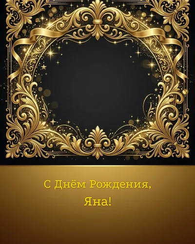 Открытка с днём рождения Яна — золотая на тёмном фоне