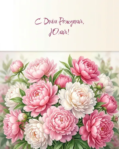 С Днём рождения, Юлия! — с пионами Открытка с днём рождения Юлия — с пионами