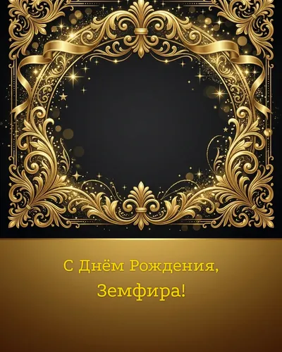Открытка с днём рождения Земфира — золотая на тёмном фоне
