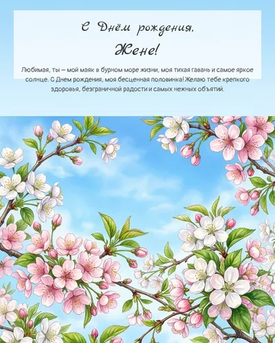 Открытка с днём рождения жене — весенняя с природой