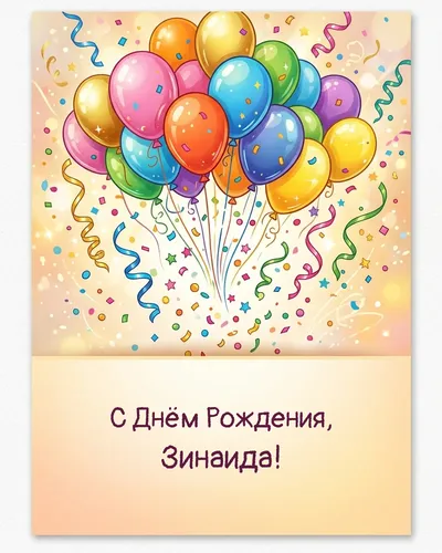 Открытка с днём рождения Зинаида — с шарами и конфетти